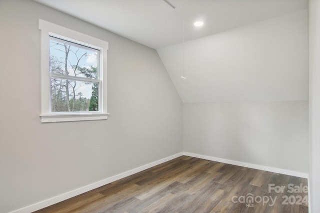 additional living space with vaulted ceiling and dark hardwood / wood-style floors