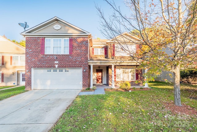 front facade featuring a garage and a front yard