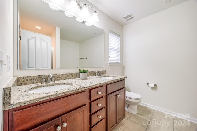 bathroom with tile patterned flooring, vanity, and toilet