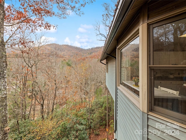 view of side of home featuring a mountain view