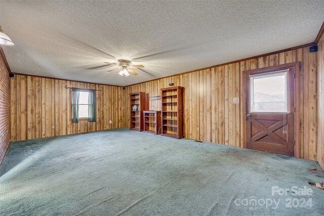 spare room featuring a textured ceiling, carpet floors, and plenty of natural light