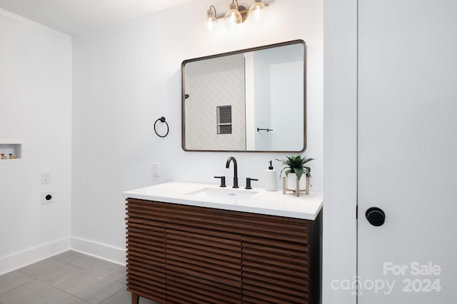 15 Yvonne Ln, Asheville, NC 28803 - bathroom with tile patterned flooring, vanity, and crown molding