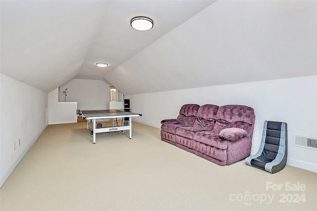 16404 Grassy Creek Dr, Huntersville, NC 28078 - playroom featuring carpet flooring, lofted ceiling, and baseboards