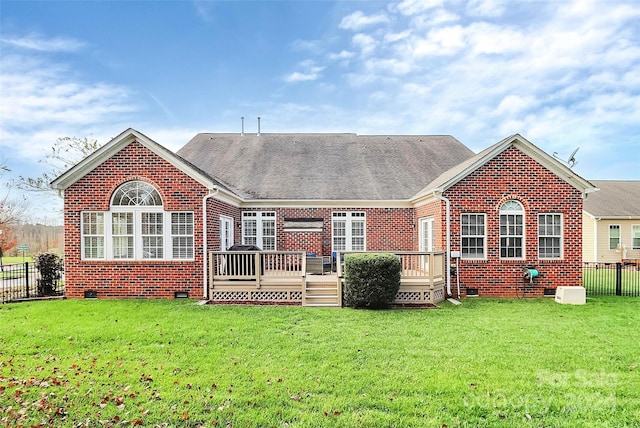 16404 Grassy Creek Dr, Huntersville, NC 28078 - back of property with crawl space, brick siding, and a deck