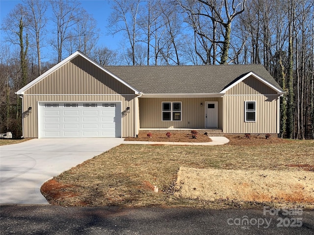 ranch-style house featuring a garage and a porch