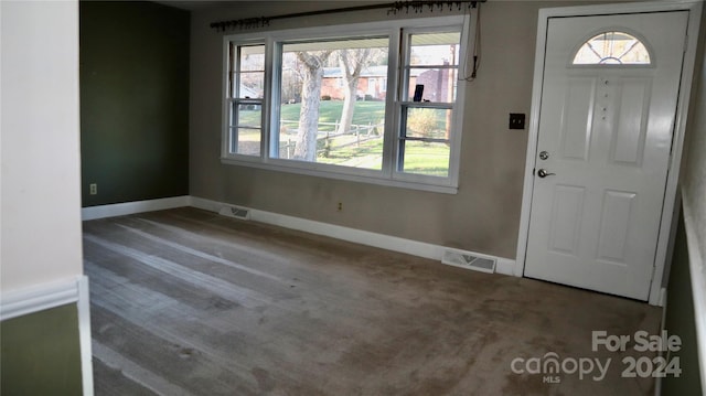 entryway with a healthy amount of sunlight and dark carpet