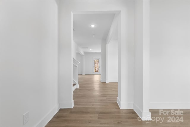 183 Sugar Hill Rd, Troutman, NC 28166 - corridor with baseboards, wood finished floors, and recessed lighting