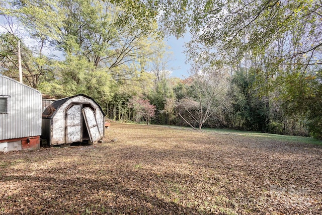 view of yard with a storage shed