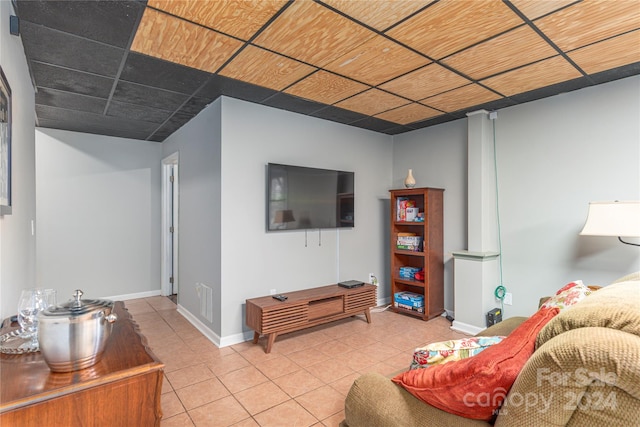 living room featuring light tile patterned flooring