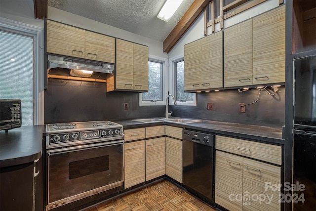 33 Summit Ln, Newland, NC 28657 - kitchen featuring electric stove, dishwasher, under cabinet range hood, a sink, and dark countertops