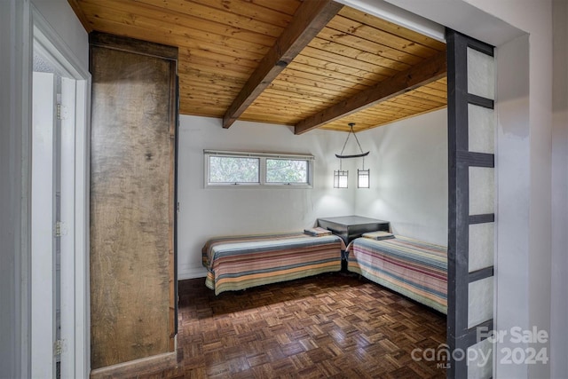 33 Summit Ln, Newland, NC 28657 - bedroom featuring wood ceiling with exposed beams and baseboards