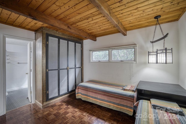 33 Summit Ln, Newland, NC 28657 - bedroom with wood ceiling with exposed beams and baseboards