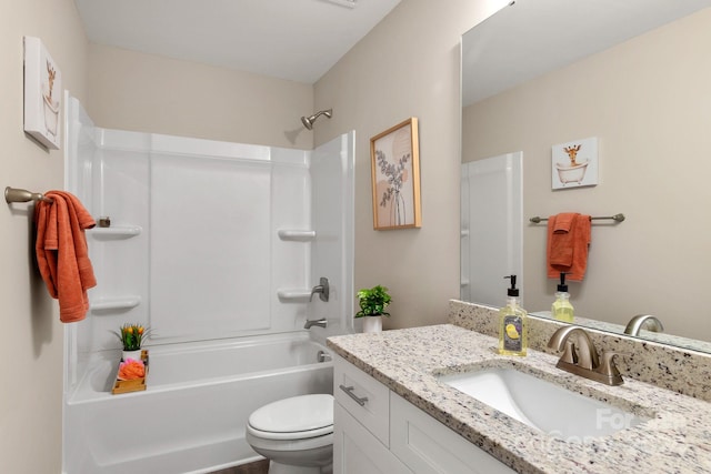 full bathroom featuring vanity, toilet, and tub / shower combination