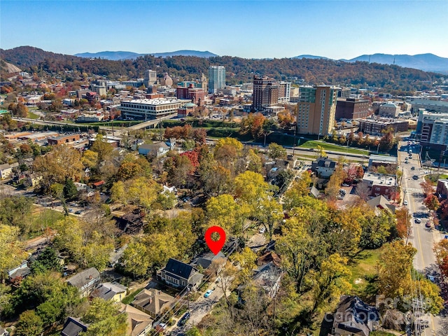 drone / aerial view with a mountain view