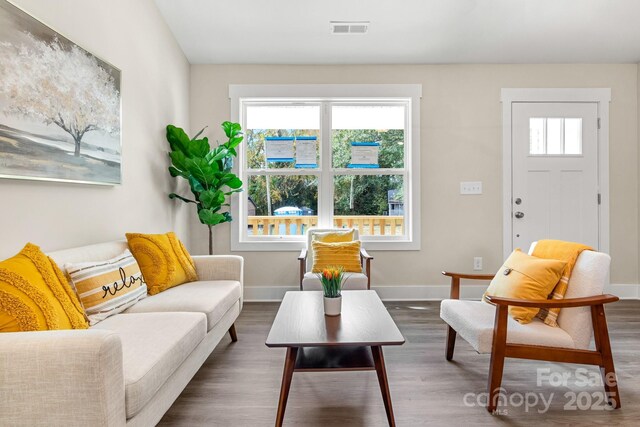 135 Orchard St, Forest City, NC 28043 - living room with baseboards, wood finished floors, and visible vents