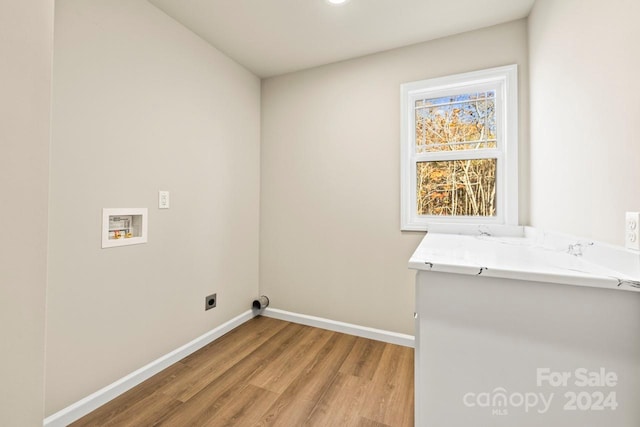 laundry room with light hardwood / wood-style flooring, washer hookup, and hookup for an electric dryer