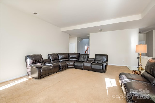 living room with light carpet