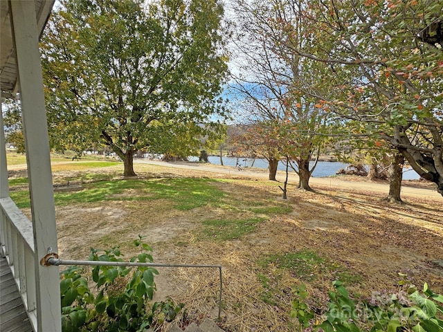 view of yard with a water view