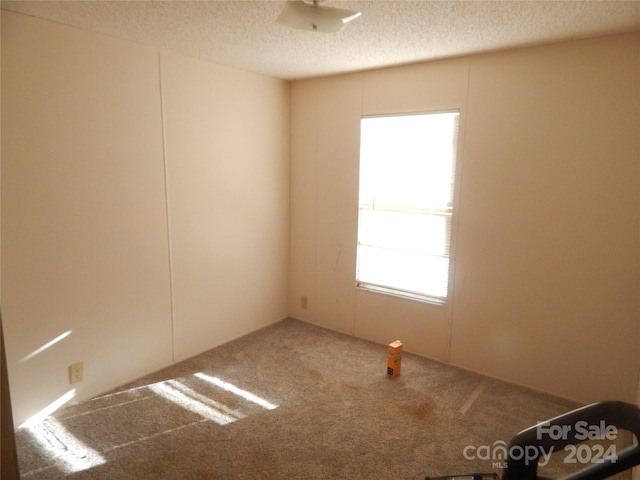 empty room featuring a textured ceiling and carpet