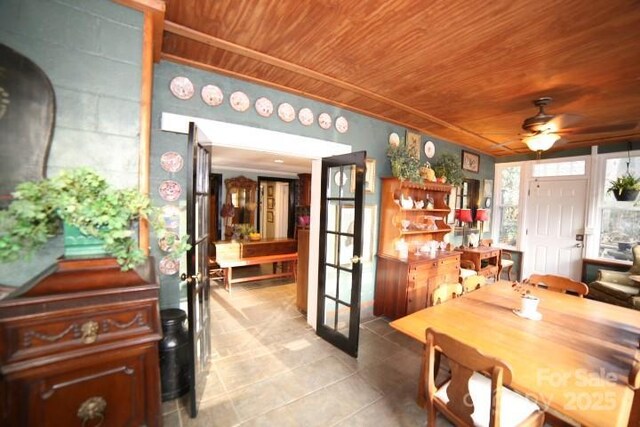 26 Kitazuma Rd, Black Mountain, NC 28711 - tiled dining room featuring wooden ceiling, ceiling fan, and french doors