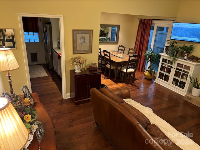 living room featuring dark hardwood / wood-style flooring