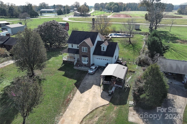 drone / aerial view with a rural view