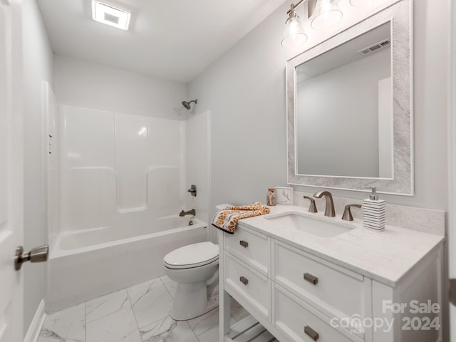 full bathroom with shower / washtub combination, toilet, and vanity