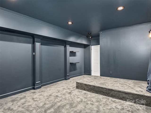 interior space with carpet floors and crown molding