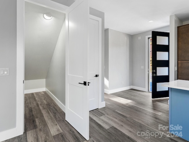 hallway featuring dark wood-type flooring