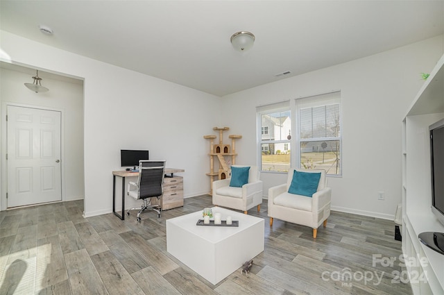 interior space with light hardwood / wood-style floors