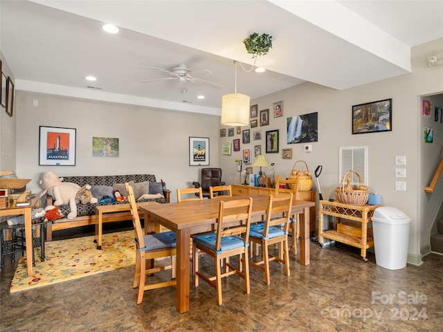 dining room with ceiling fan