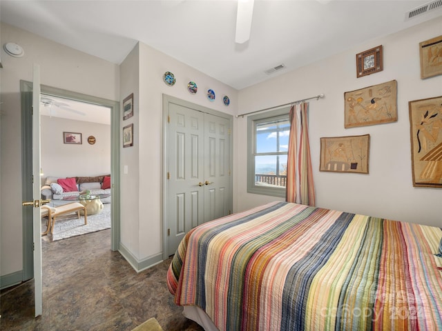 bedroom with a closet and ceiling fan