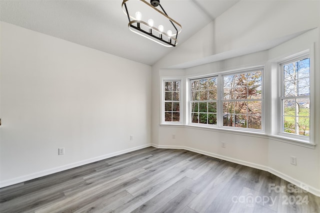 empty room featuring vaulted ceiling and hardwood / wood-style floors