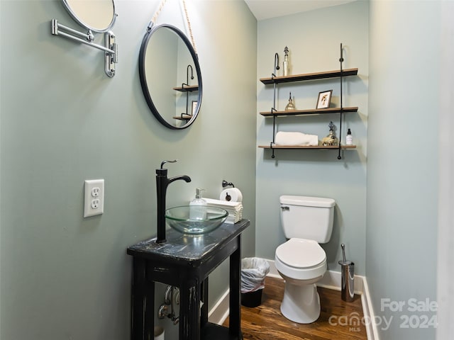 bathroom featuring hardwood / wood-style floors, vanity, and toilet