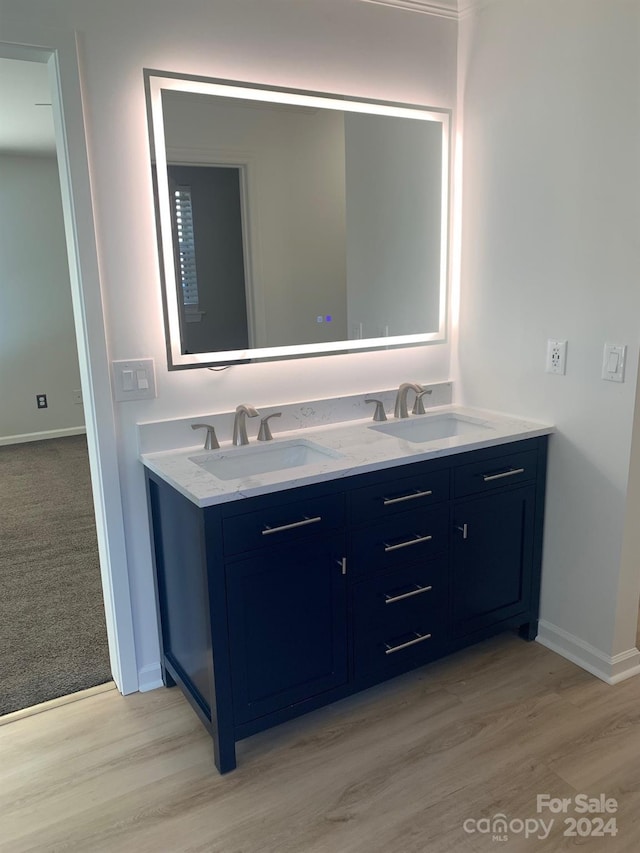 bathroom with vanity and hardwood / wood-style flooring