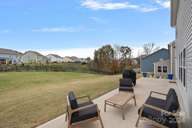 view of patio featuring a grill