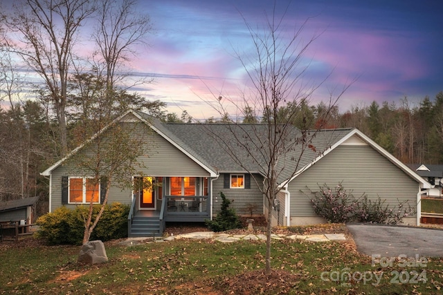 view of front of home with a yard