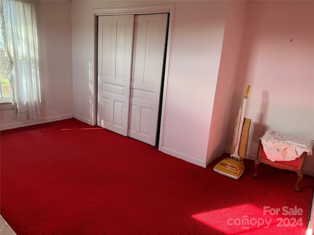 unfurnished bedroom with a closet and carpet floors