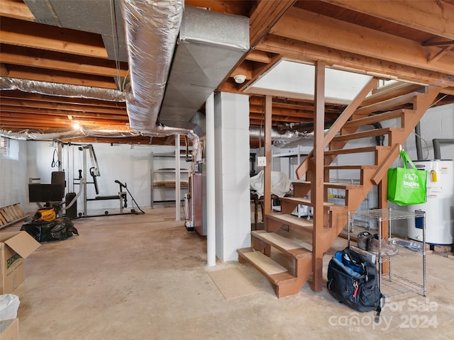 basement featuring electric water heater