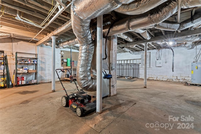 basement with water heater