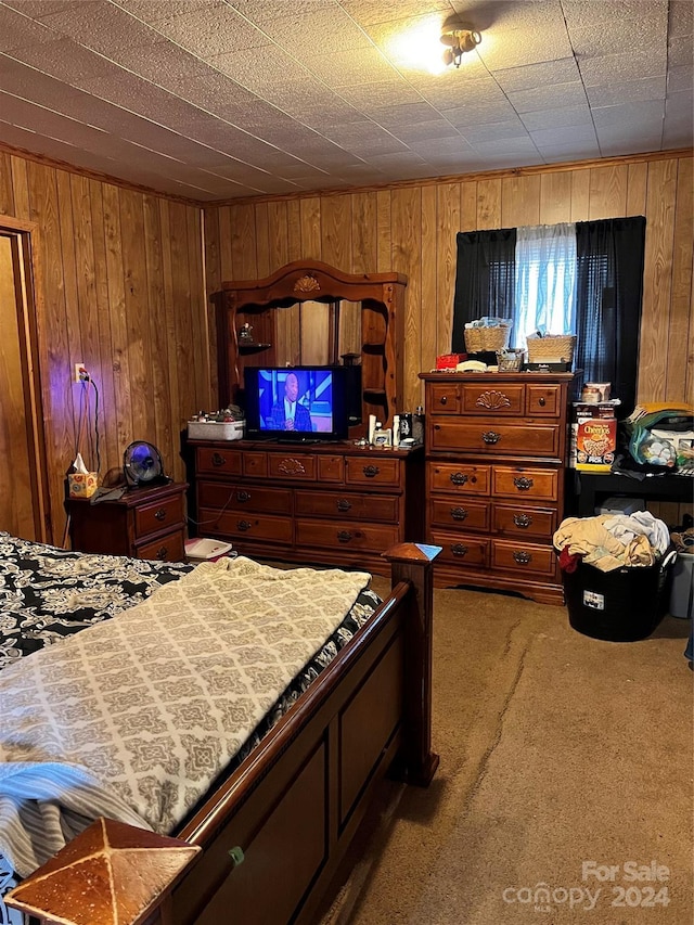 210 Lincoln St, Albemarle, NC 28001 - carpeted bedroom featuring wooden walls
