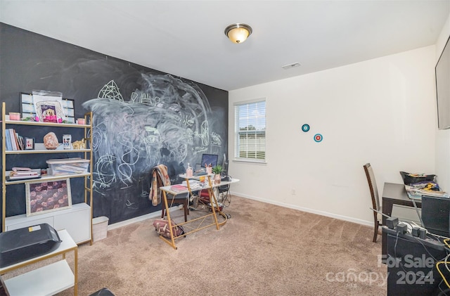 view of carpeted home office