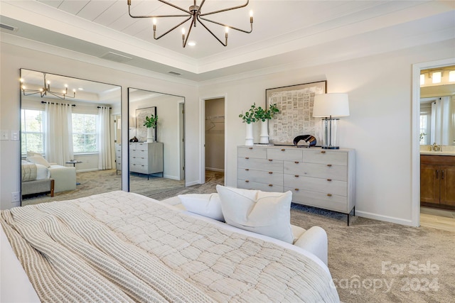 1909 Galloway Rd Lot 46, Charlotte, NC 28262 - bedroom with a chandelier, a raised ceiling, a walk in closet, light carpet, and a sink