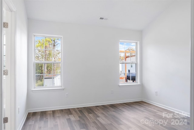 spare room with a wealth of natural light and hardwood / wood-style flooring