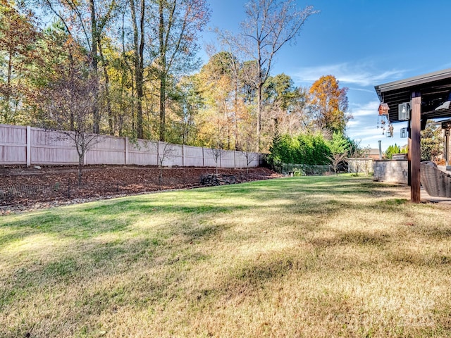 view of yard with a fenced backyard