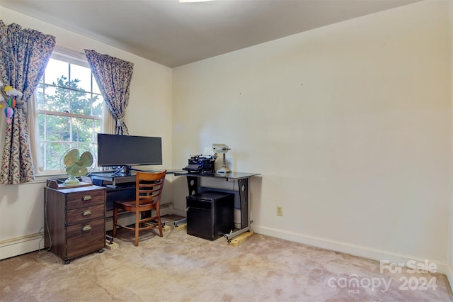 home office with light colored carpet