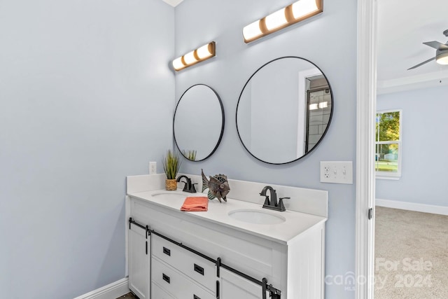 bathroom with vanity and ceiling fan