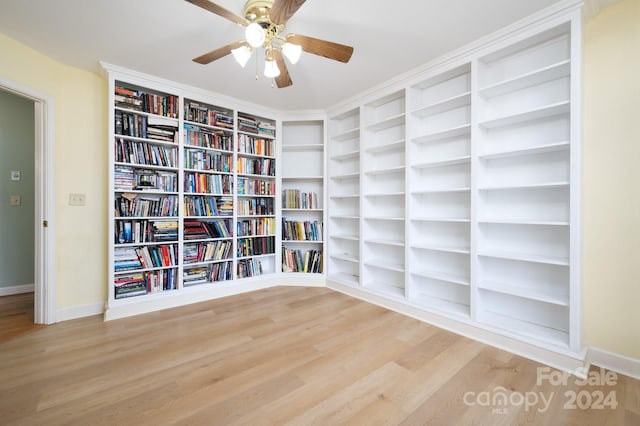 interior space featuring hardwood / wood-style flooring and ceiling fan