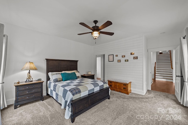 bedroom featuring carpet flooring and ceiling fan