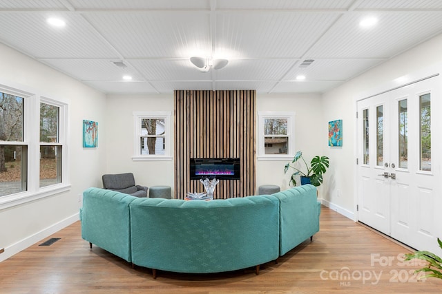 living room featuring a healthy amount of sunlight and light hardwood / wood-style floors